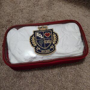 Stoney Clover Lane burgundy small clear front pouch sample w/ patch stuck on